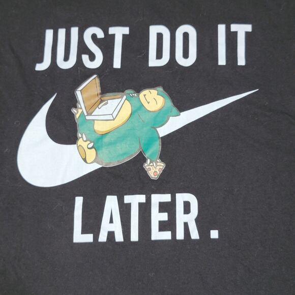 Pokemon Snorlax Black Unisex Tee "Nike Just Do It Later" - Size Small - Picture 2 of 4